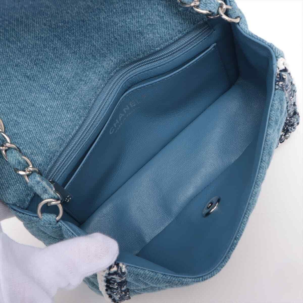 Women's or Men's Chanel Rare Small Denim Braid Classic Flap Shoulder Bag For Sale
