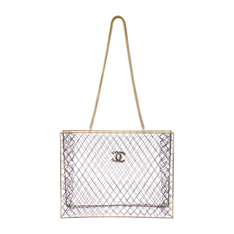 Chanel Rare Spring 1997 Vintage Runway Gold Cage Large Shopping Tote Bag  For Sale at 1stDibs