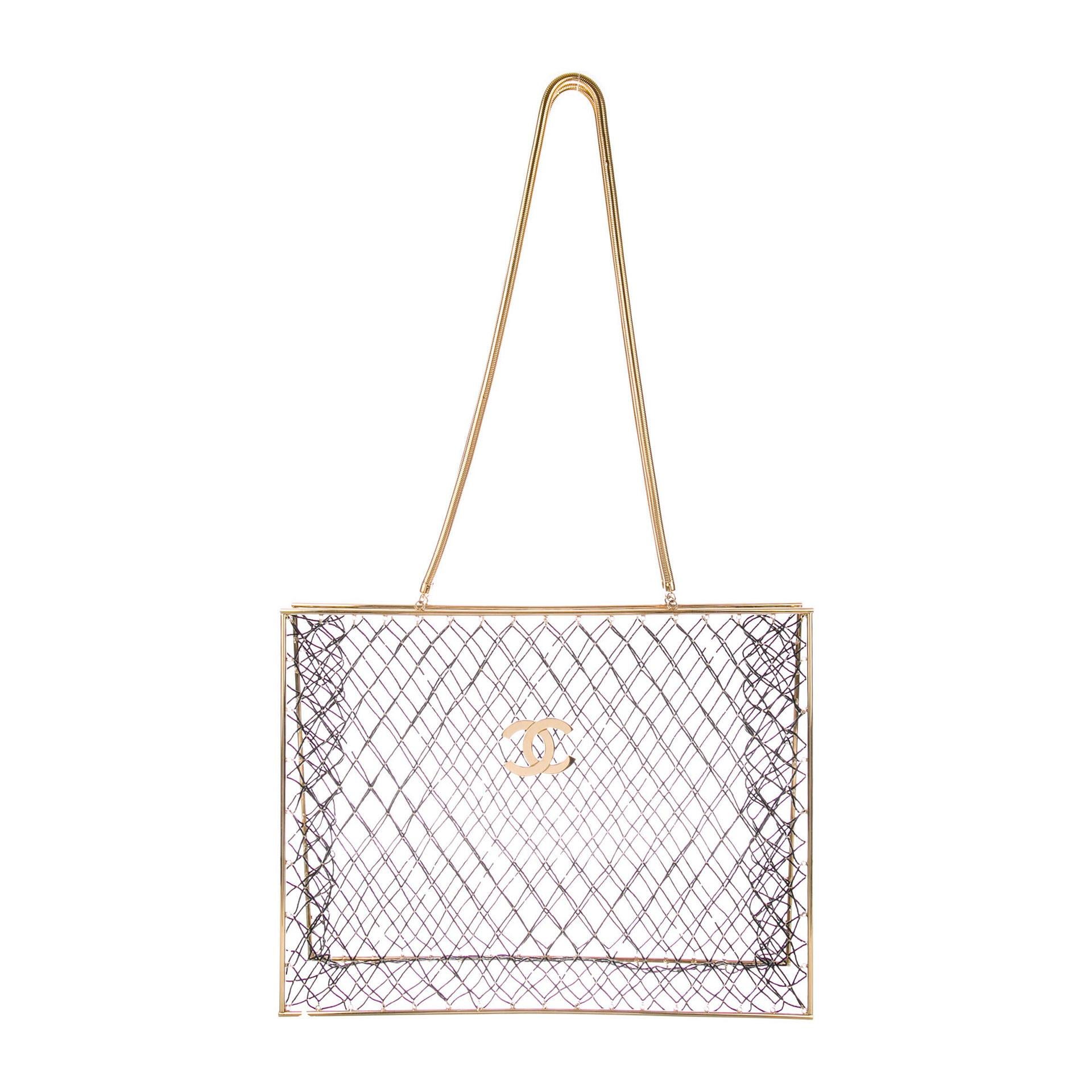 Chanel Rare Spring 1997 Vintage Runway Gold Cage Large Shopping Tote Bag  For Sale 1