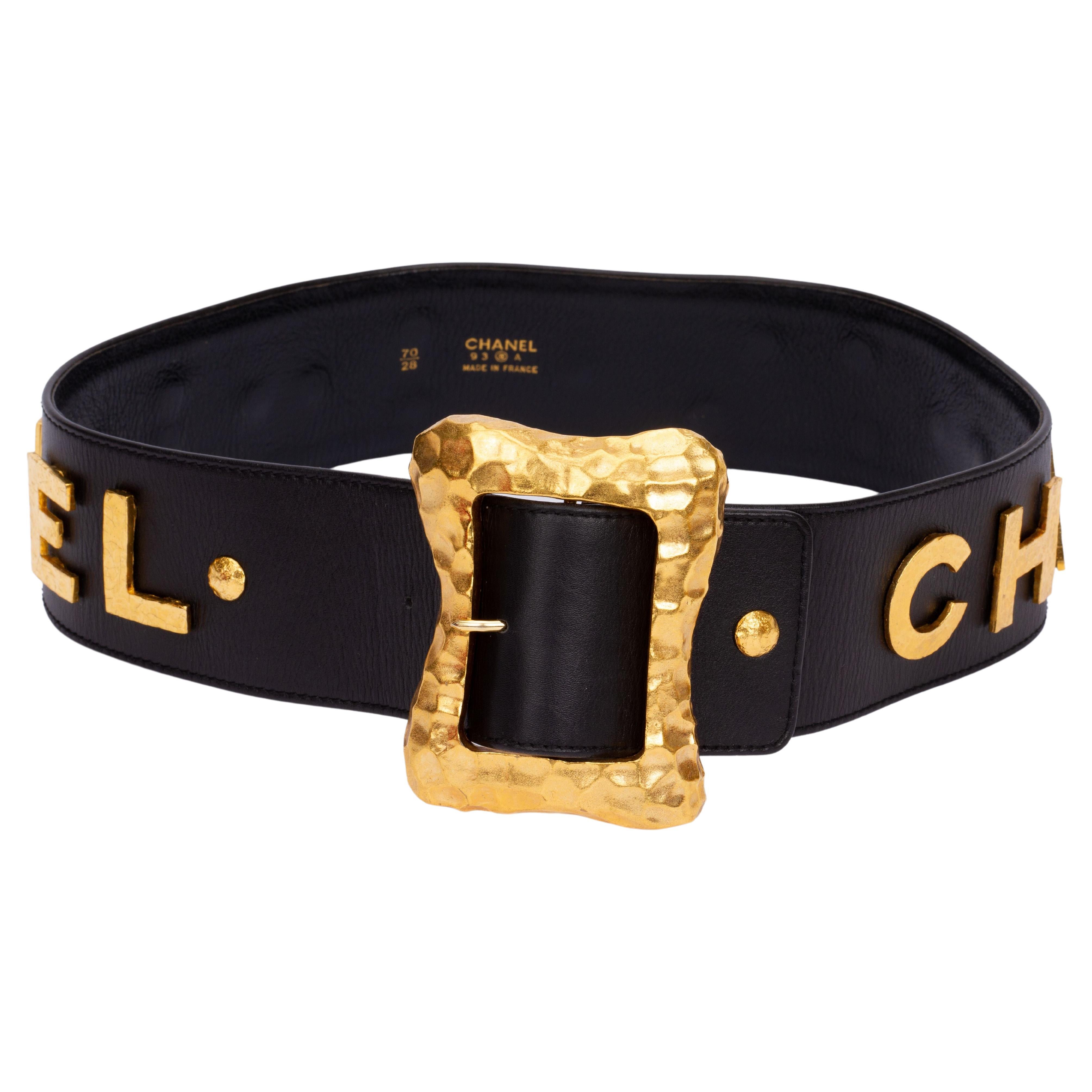 Chanel Rare Supermodel Black Gold Belt For Sale