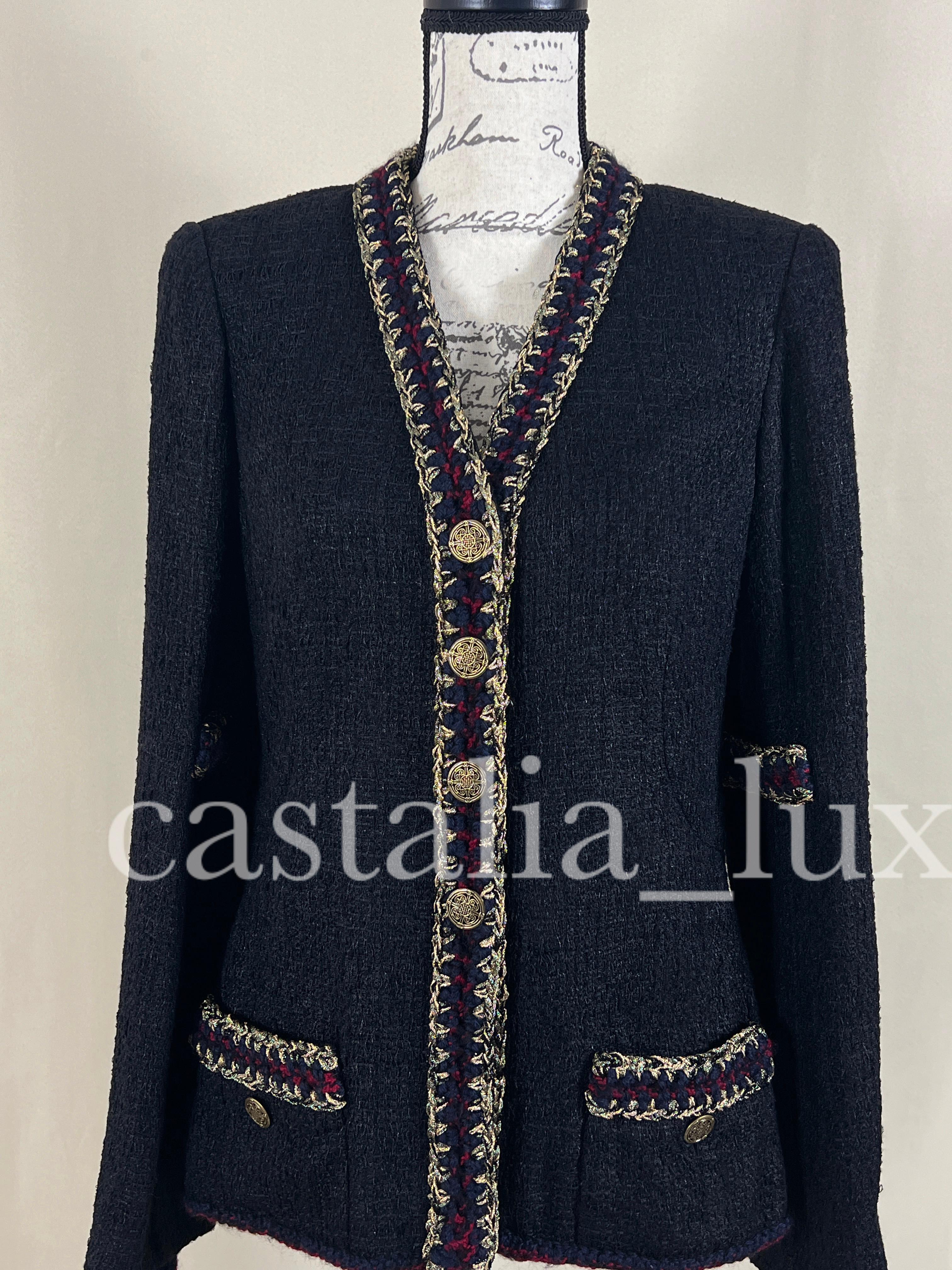 Women's or Men's Chanel Rare Timeless CC Buttons Black Tweed Jacket