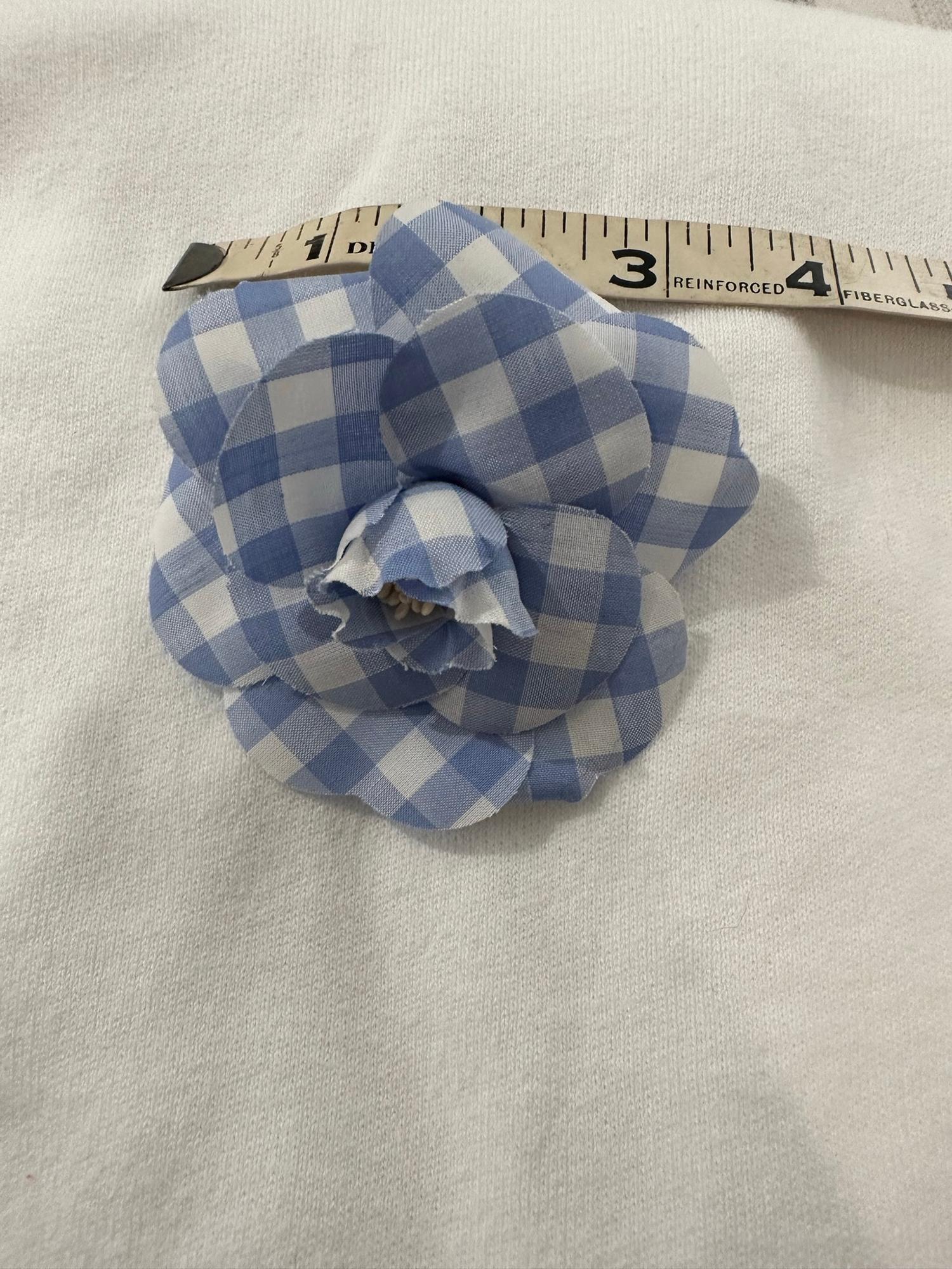 Women's or Men's Chanel Rare to Find S/S 1995 Blue & White Gingham Camellia Flower Pin  