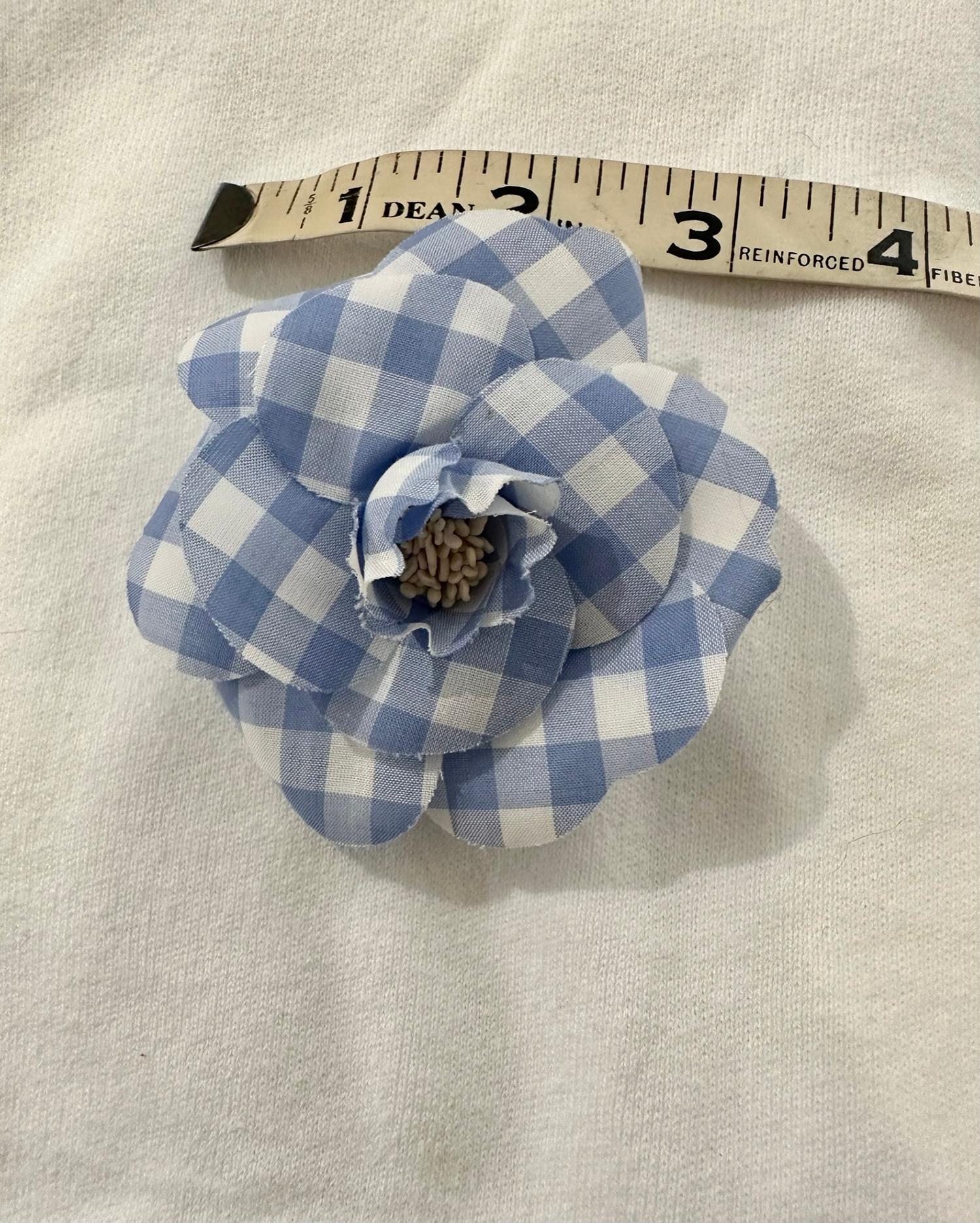 Chanel Rare to Find S/S 1995 Blue & White Gingham Camellia Flower Pin   3