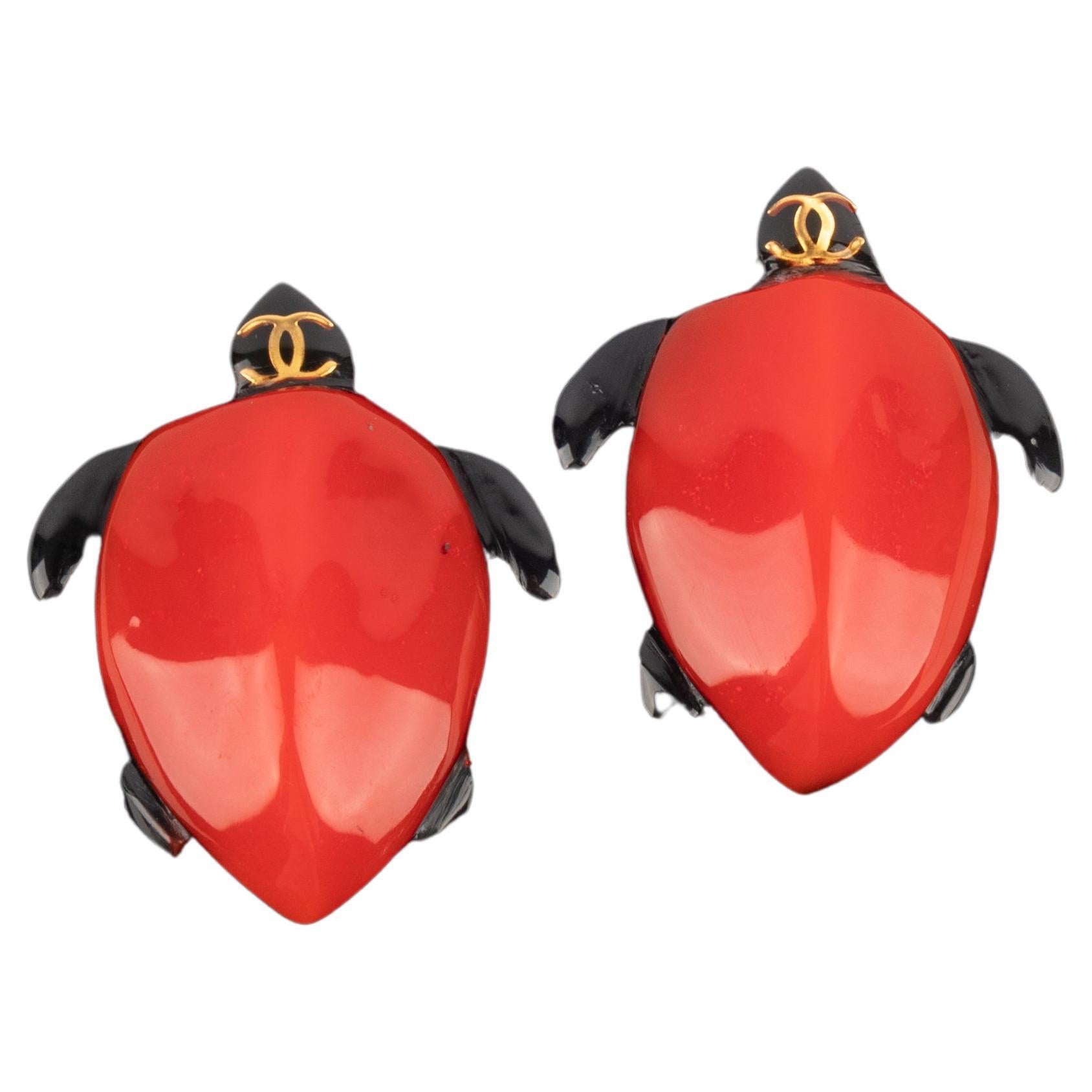 Chanel rare turtle earrings For Sale