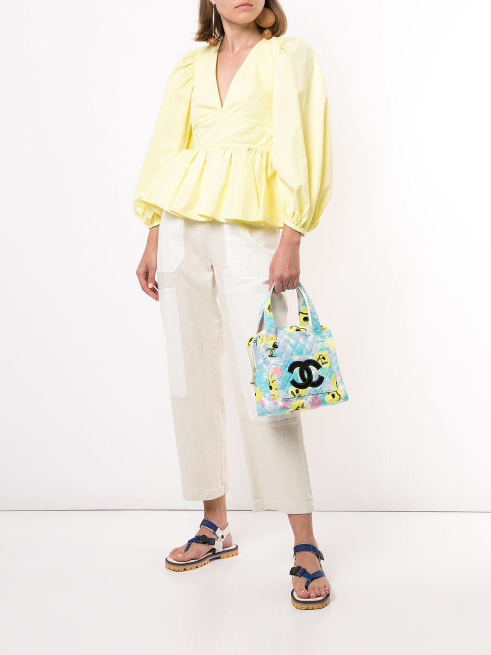 Gray Chanel Rare Vintage 1997 Floral Turquoise Quilted Logo CC Classic Kelly Flap Bag For Sale