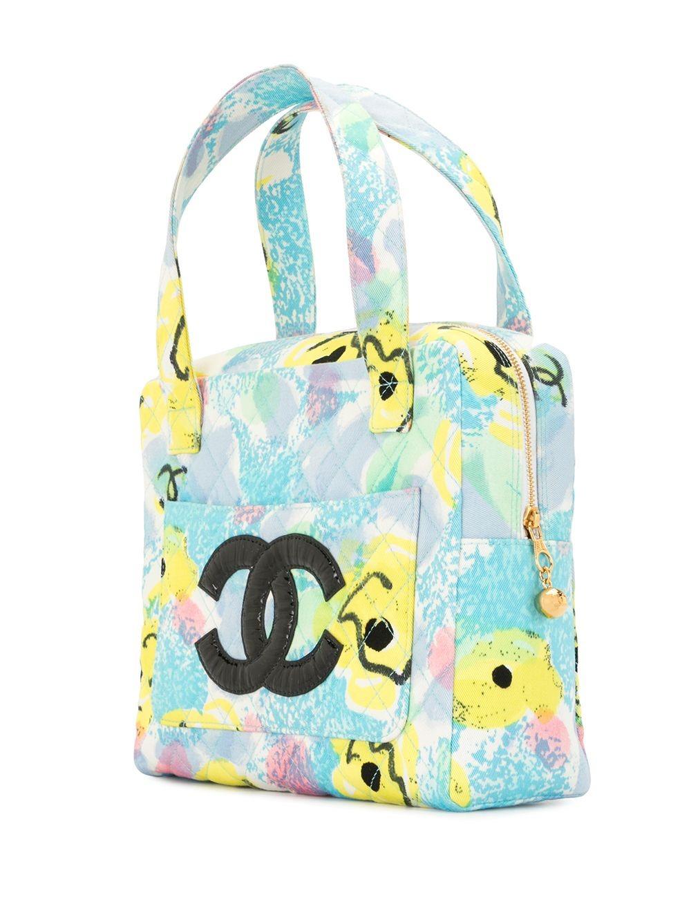 Chanel Rare Vintage 1997 Floral Turquoise Quilted Logo CC Classic Kelly Flap Bag In Good Condition For Sale In Miami, FL