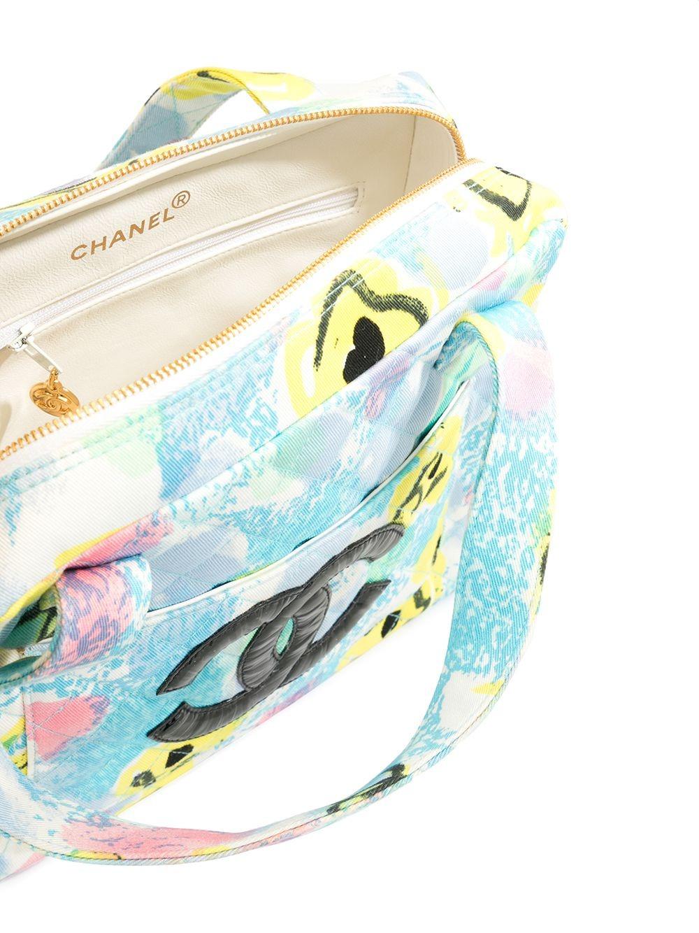 Women's or Men's Chanel Rare Vintage 1997 Floral Turquoise Quilted Logo CC Classic Kelly Flap Bag For Sale