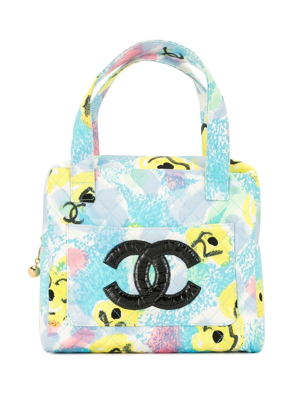 Chanel Rare Vintage 1997 Floral Turquoise Quilted Logo CC Classic Kelly Flap Bag For Sale 2