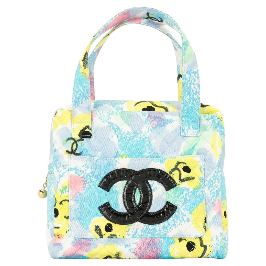 Chanel Raro Vintage 1997 Floral Turquesa Acolchado Logo CC Clásico Bolso Kelly Solapa
