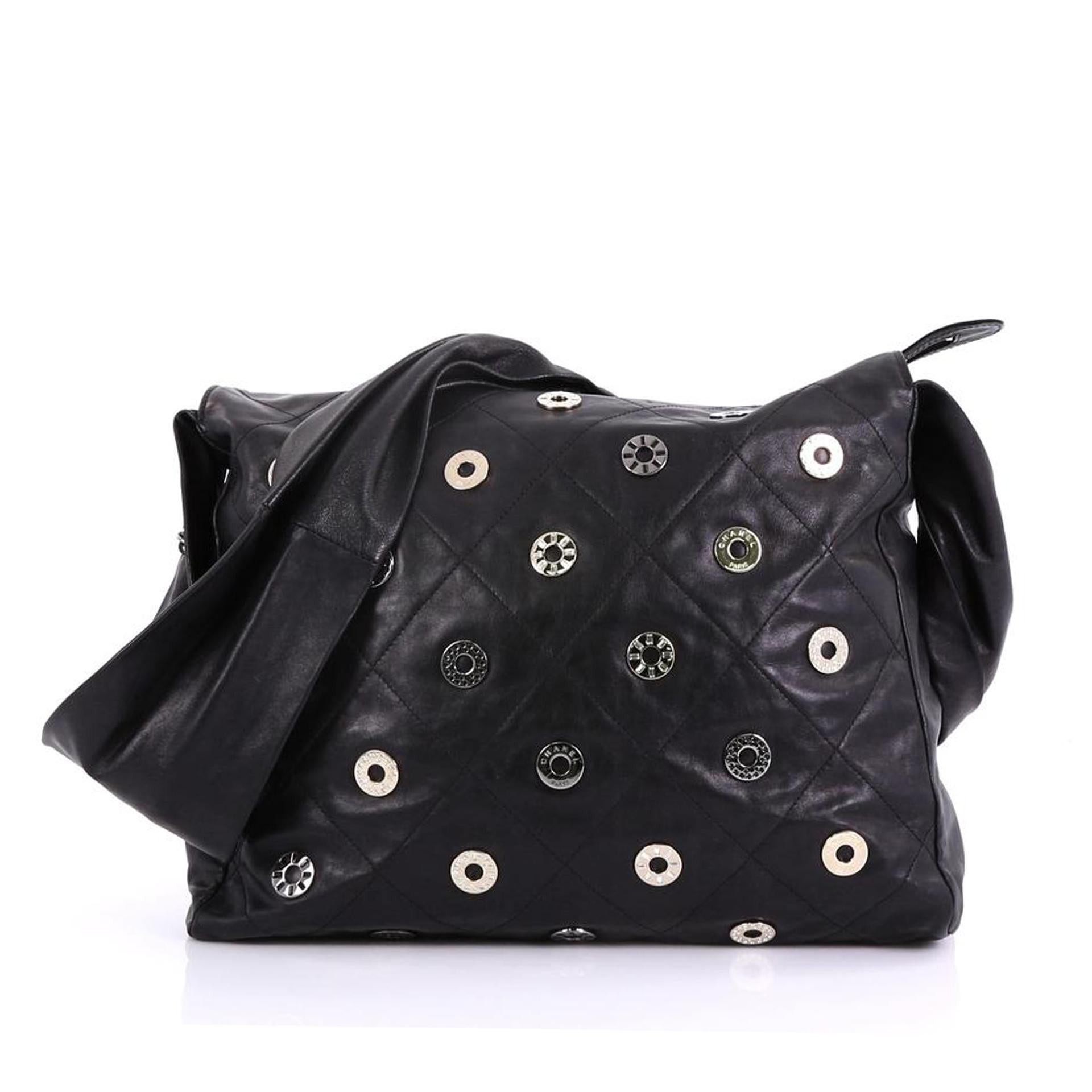 Women's or Men's Chanel Rare Vintage 22 Black Quilted Swarovski Charm Shoulder Hobo Tote Bag For Sale