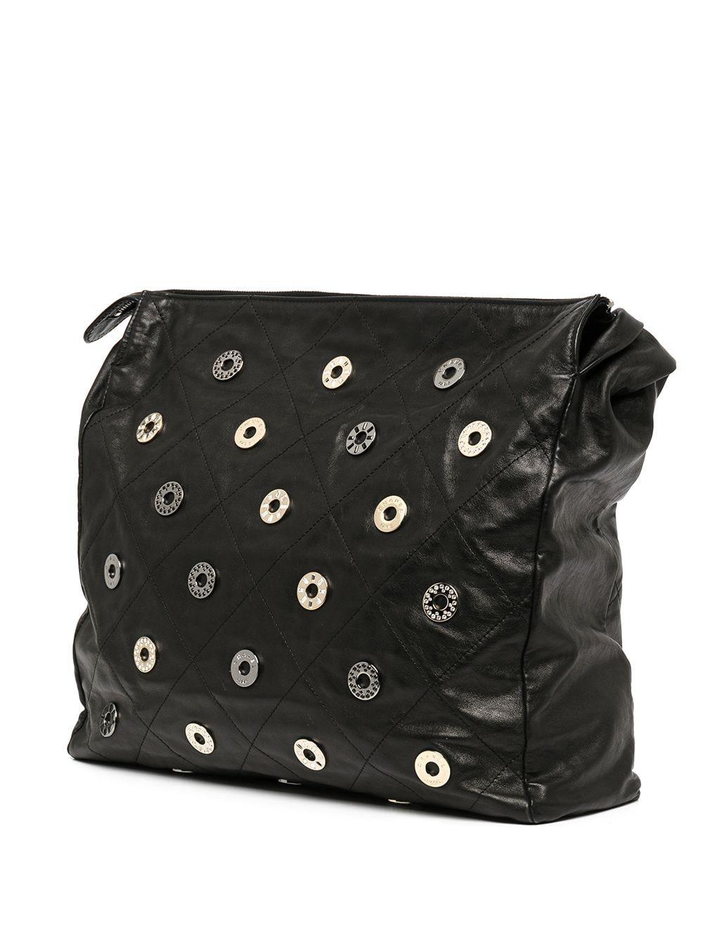 Chanel Rare Vintage 22 Black Quilted Swarovski Charm Shoulder Hobo Tote Bag For Sale 1