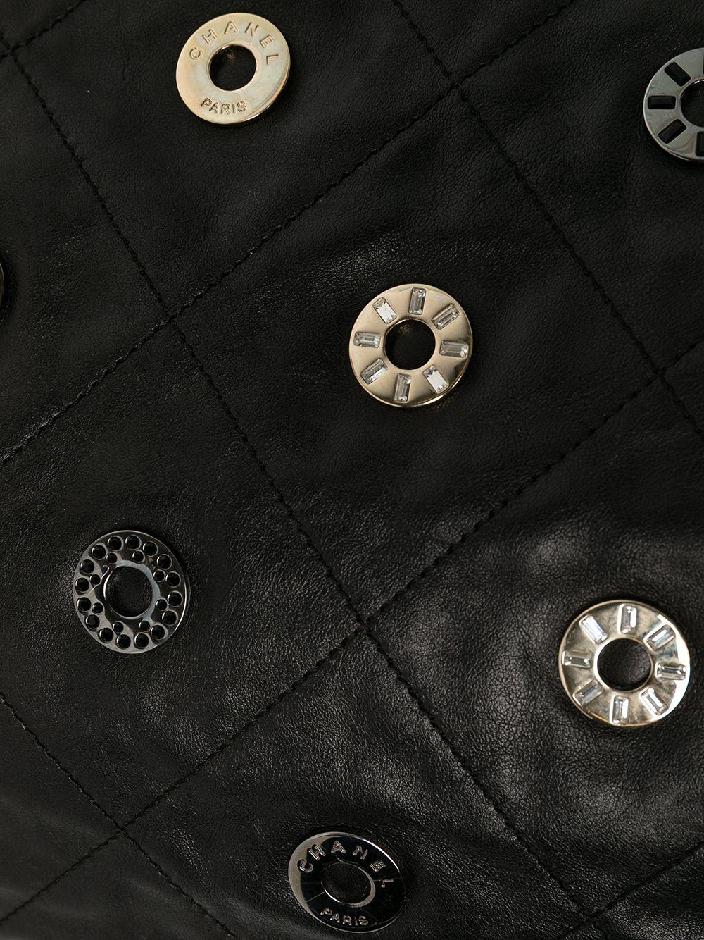 Chanel Rare Vintage 22 Black Quilted Swarovski Charm Shoulder Hobo Tote Bag For Sale 3