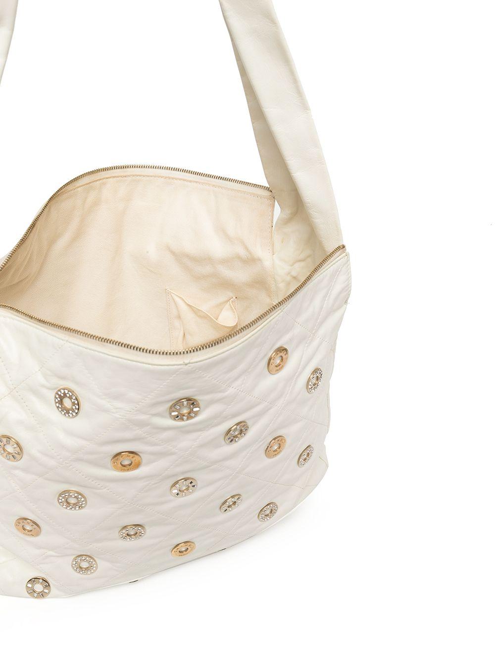 Chanel Rare Vintage 22 White Quilted Swarovski CharmShoulder Hobo Tote Bag For Sale 5