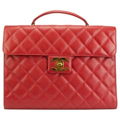 Chanel 1994 Rare Vintage Red Caviar Executive Briefcase Laptop Flap Bag