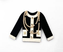 Chanel Rare Vintage Black CoCo Chanel Jacket Necklace Felt Large Brooch