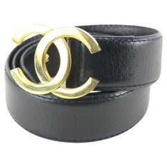Chanel Rare Vintage Black Leather GHW CC Logo Belt 55cz77s