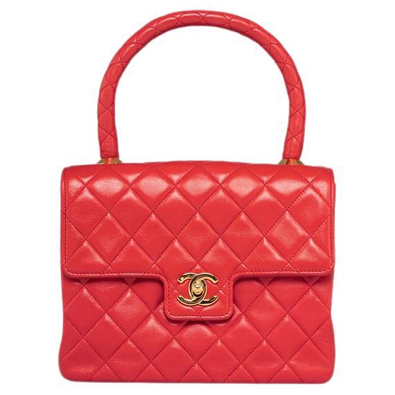 Chanel Rare Vintage Classic Red Mini Square Kelly Bag Gold Hardware For Sale at 1stDibs