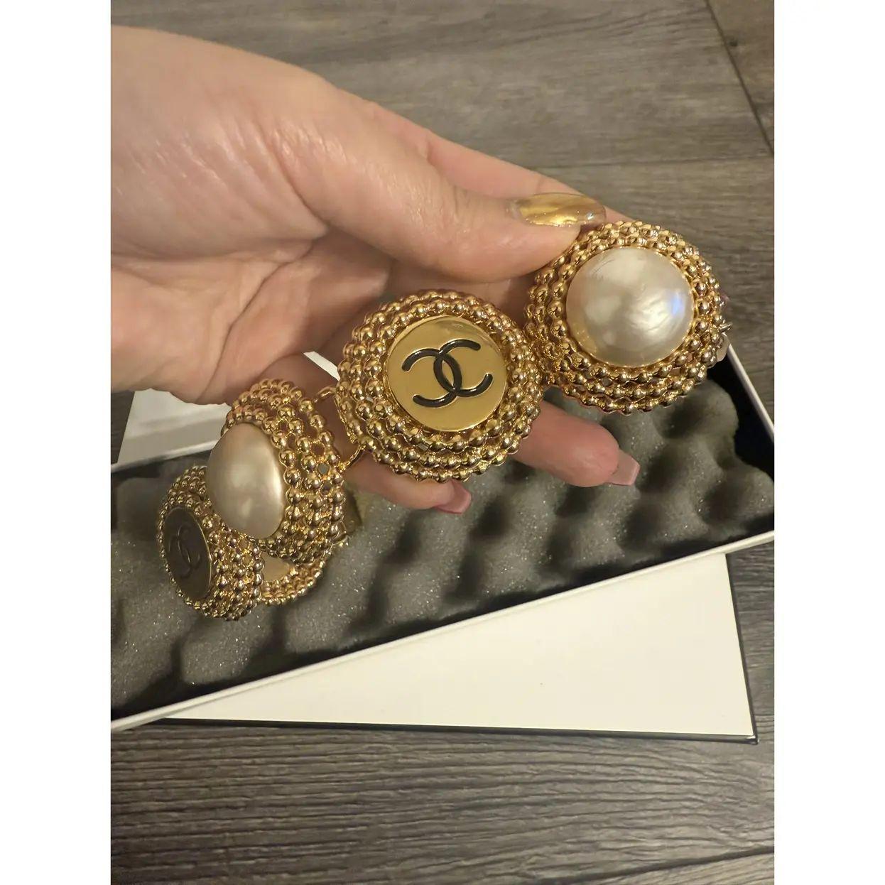 da uomo o donna Chanel, raro bracciale d'epoca in oro e perle con logo a cerchio A Link in vendita