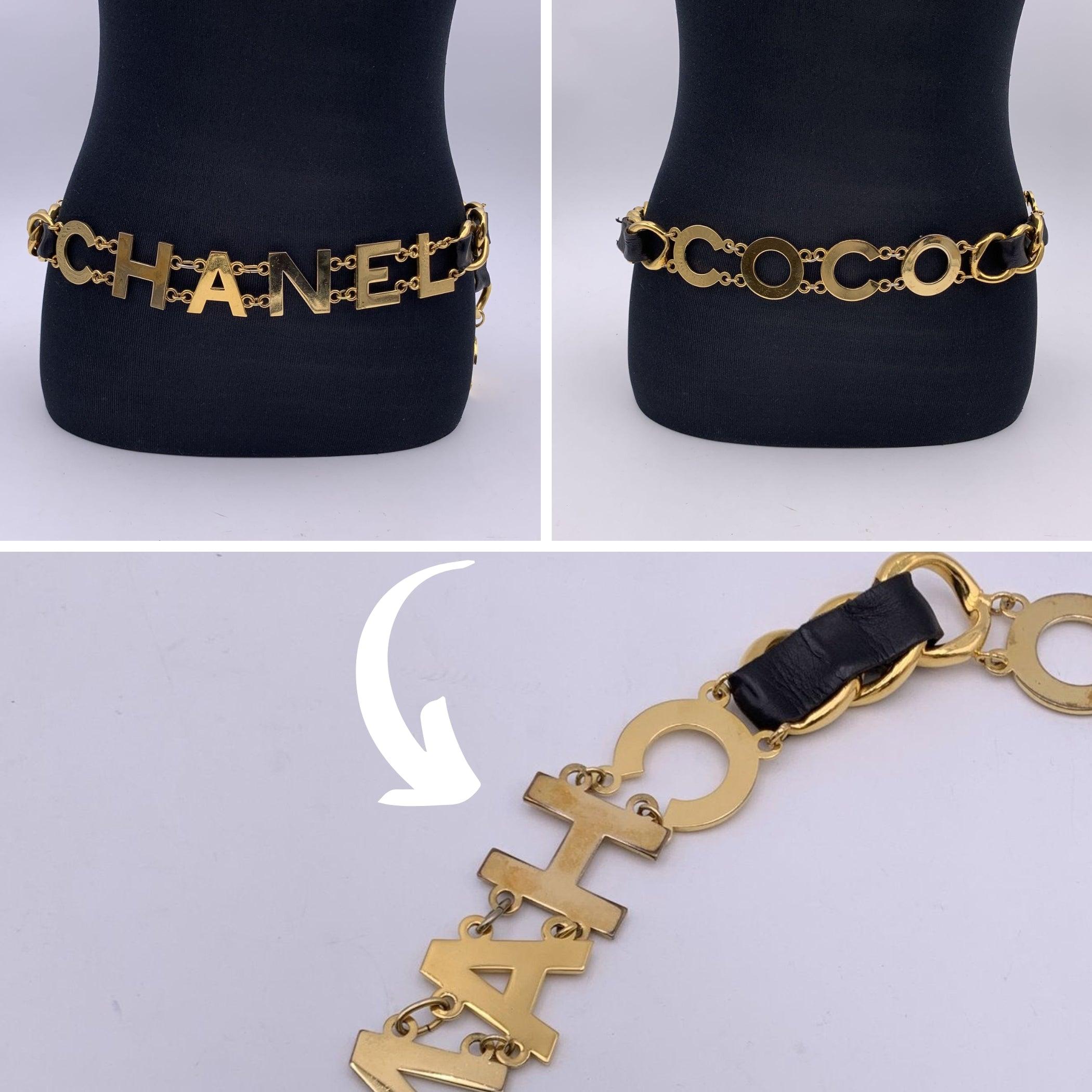 Women's Chanel Rare Vintage Gold Metal Spell Out Coco Chanel Chain Belt For Sale