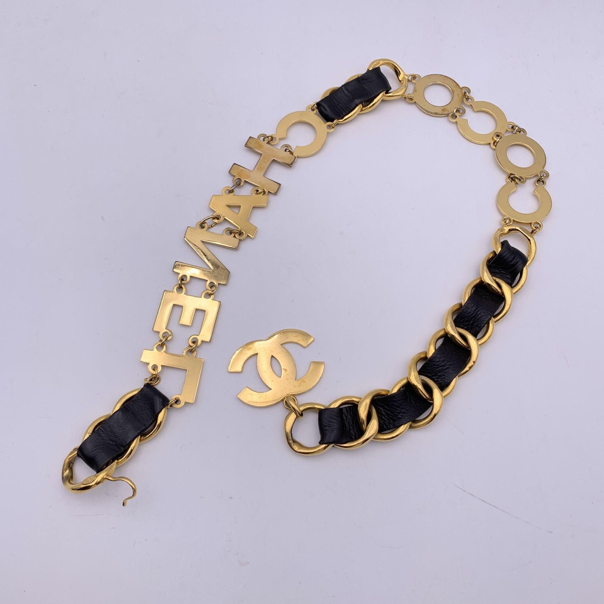 Chanel Rare Vintage Gold Metal Spell Out Coco Chanel Chain Belt For Sale 2