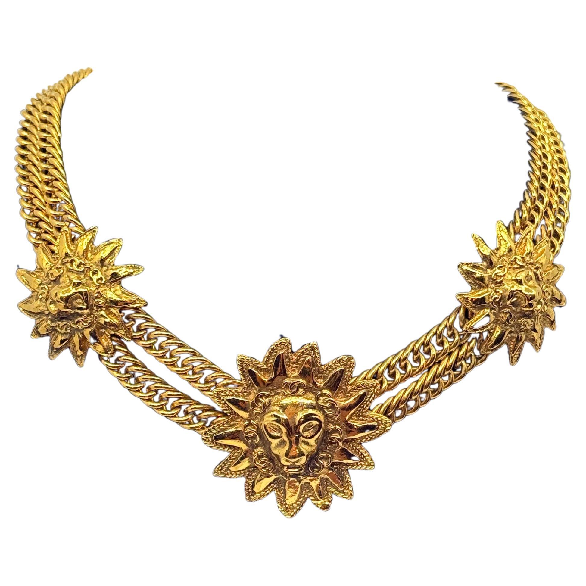 CHANEL Rare Vintage Gold Multi Strand Löwe Sonne Halsband Halskette