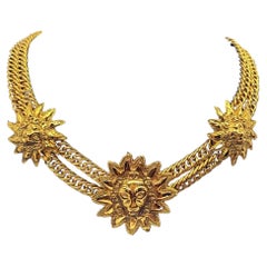 CHANEL Rare Antique Gold Multi Strand Leo Lion Sun Collar Necklace