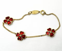 Chanel Rare Vintage Gold Plated CC 3 Red Enamel Flower Bracelet