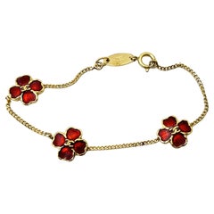 Chanel Rare Vintage Gold Plated CC 3 Red Enamel Flower Bracelet