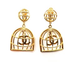 Chanel Rare Vintage Gold Plated CC Bird Cage Clip on Earrings
