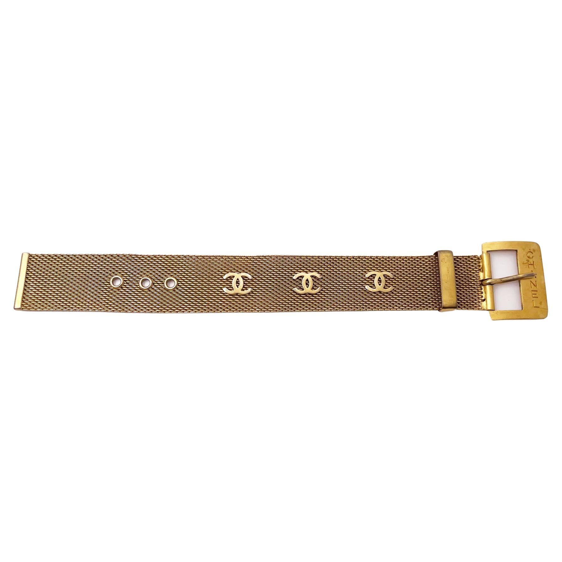 Chanel Rare Vintage Gold Plated CC Mesh Belt Bracelet   For Sale