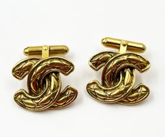 Chanel Rare Vintage Gold Plated CC Quilted Cufflinks