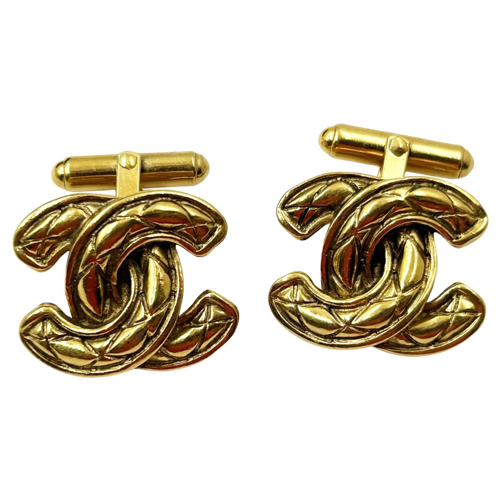 Raros Gemelos Acolchados CC Vintage Chanel Dorados