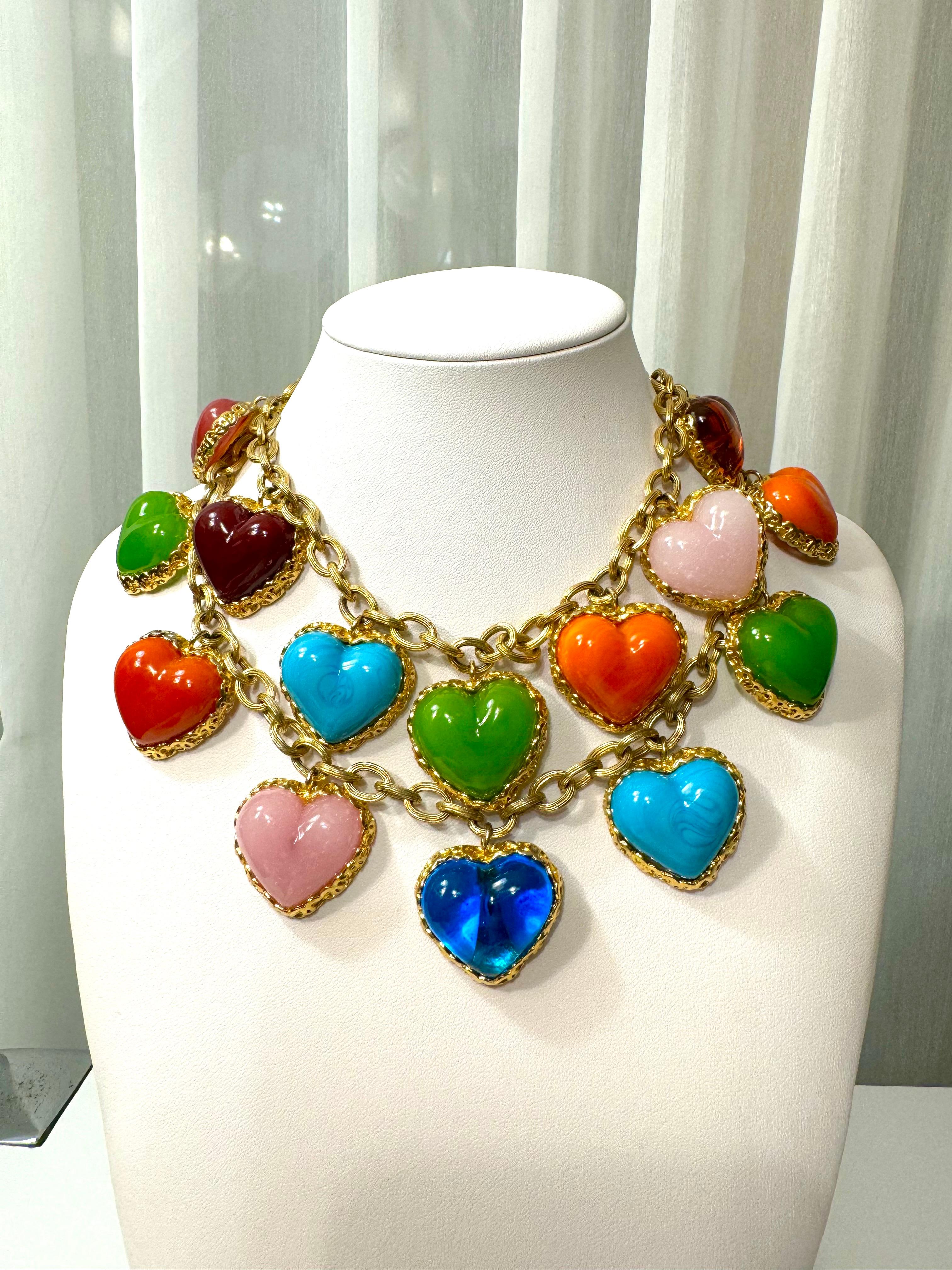 Chanel Rare Vintage Gripoix Love Heart Charm Necklace In Good Condition In San Francisco, CA