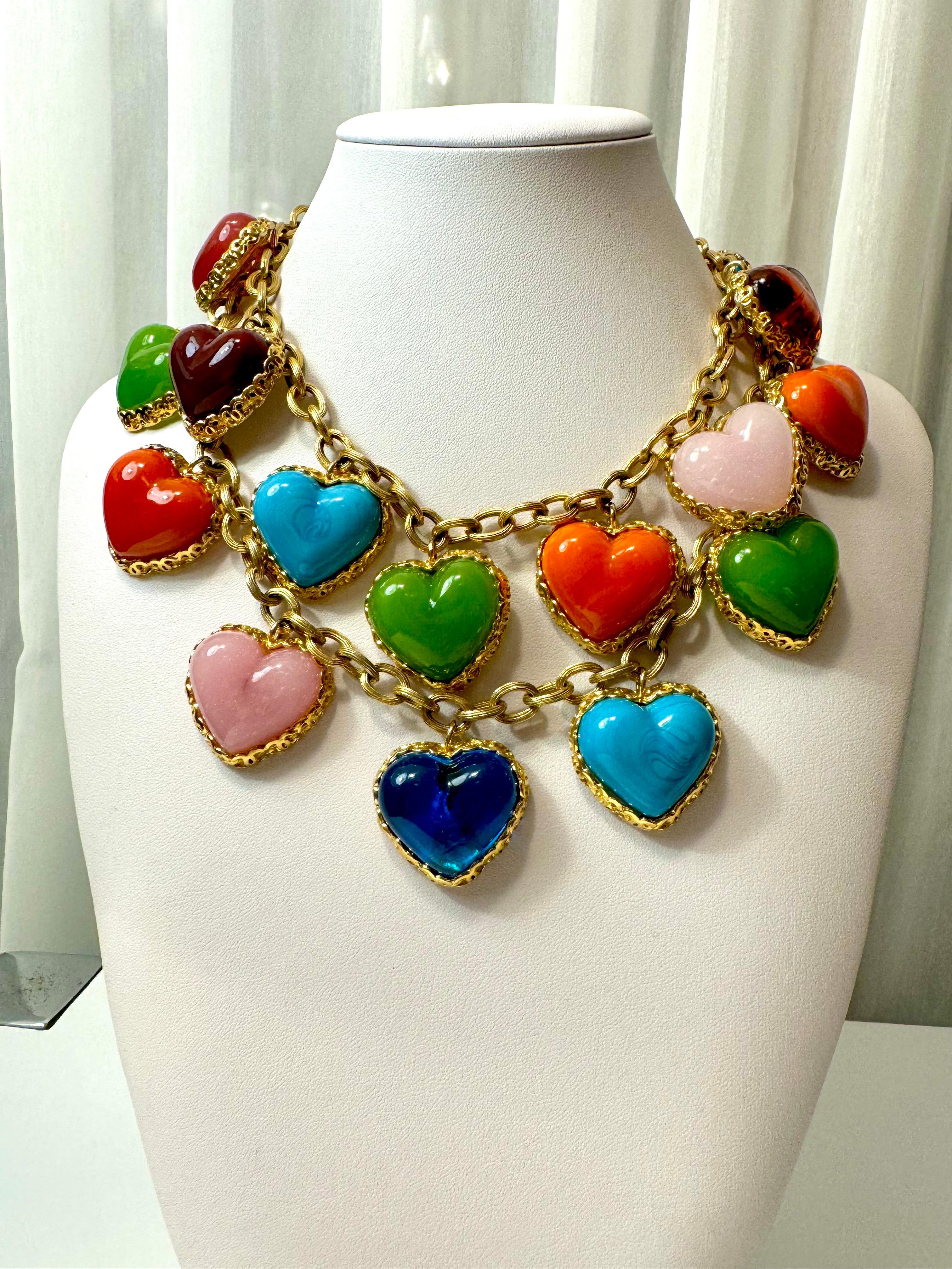 Women's or Men's Chanel Rare Vintage Gripoix Love Heart Charm Necklace
