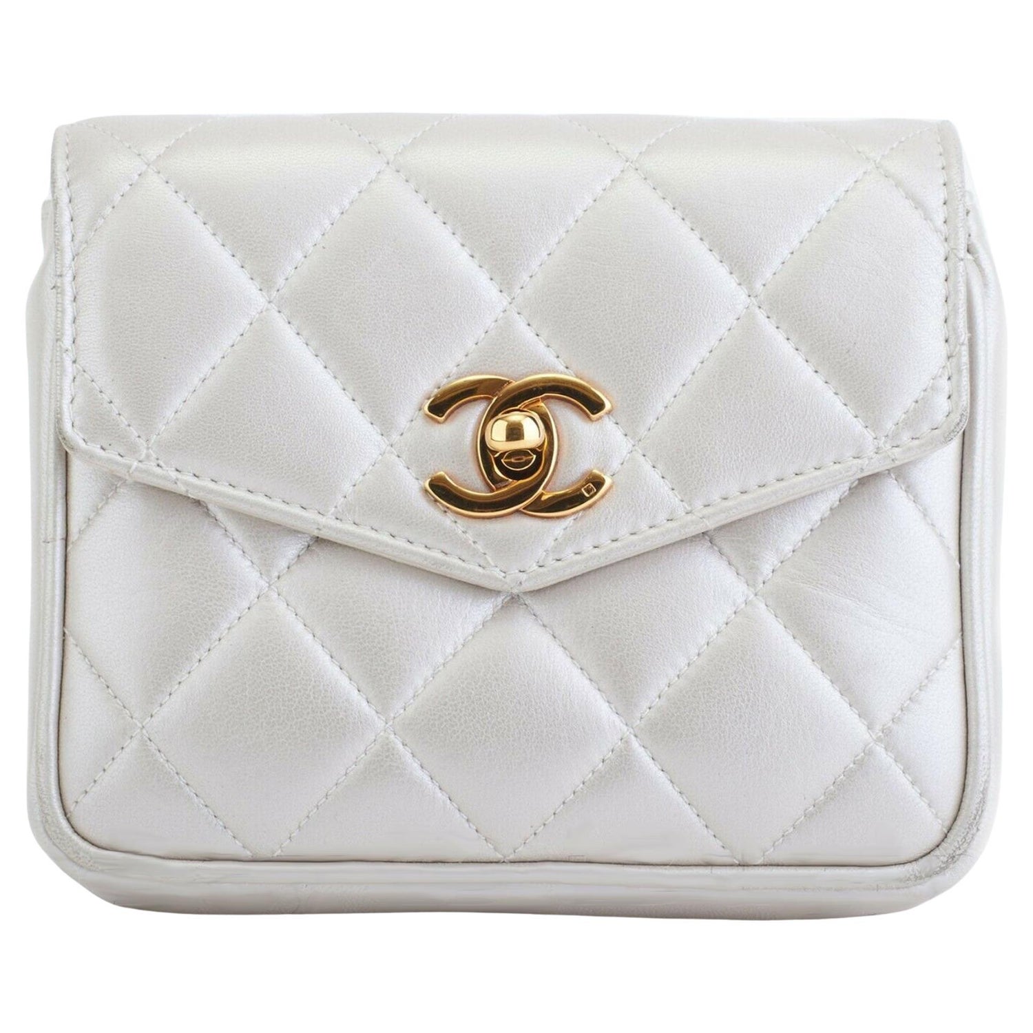 Chanel Rare Vintage Iridescent Champagne Pearl Mini Belt Bum Bag Fanny Pack  For Sale at 1stDibs