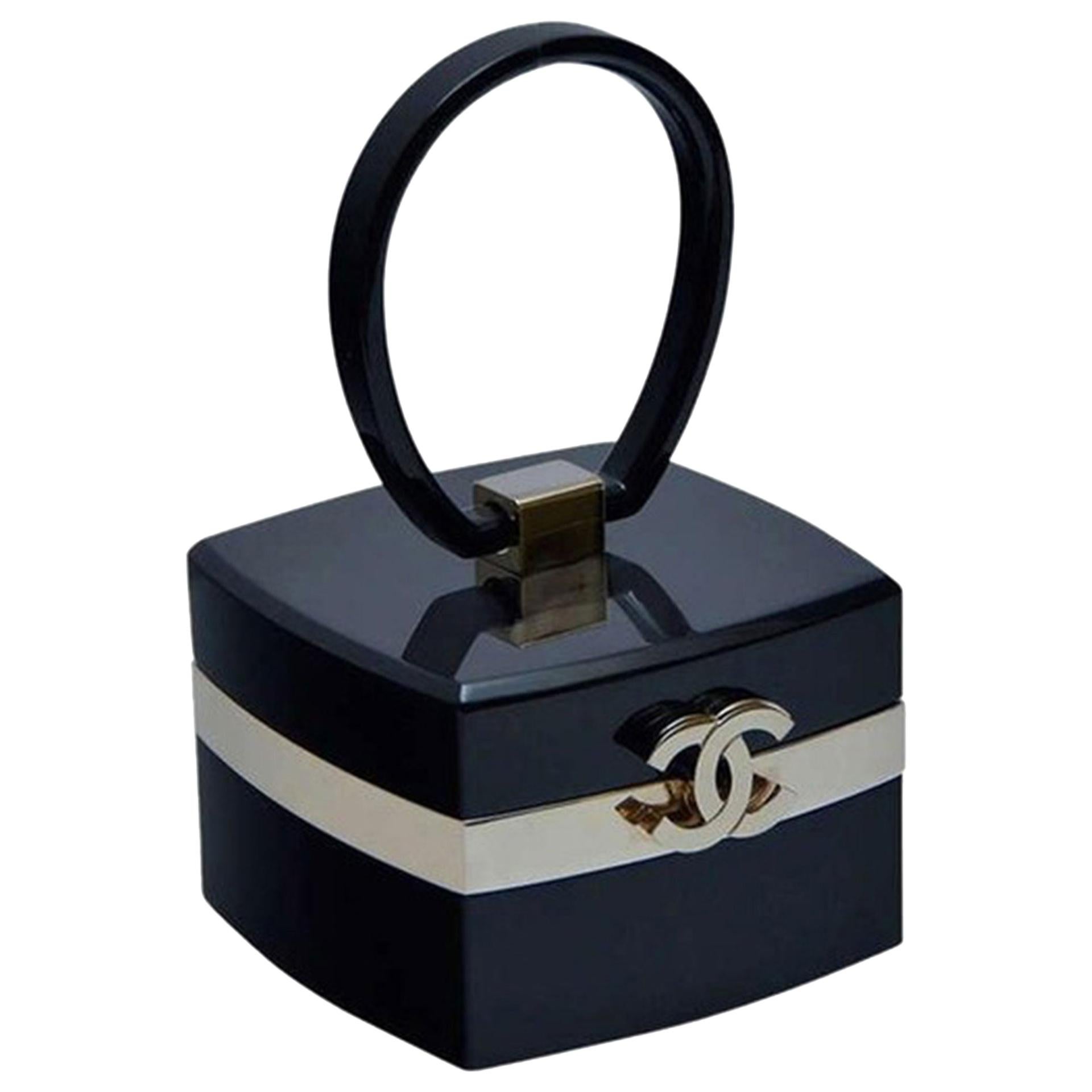 Chanel Rare Vintage Mini Malle Vanity Case Minaudière Noir Lucite Petite Pochette