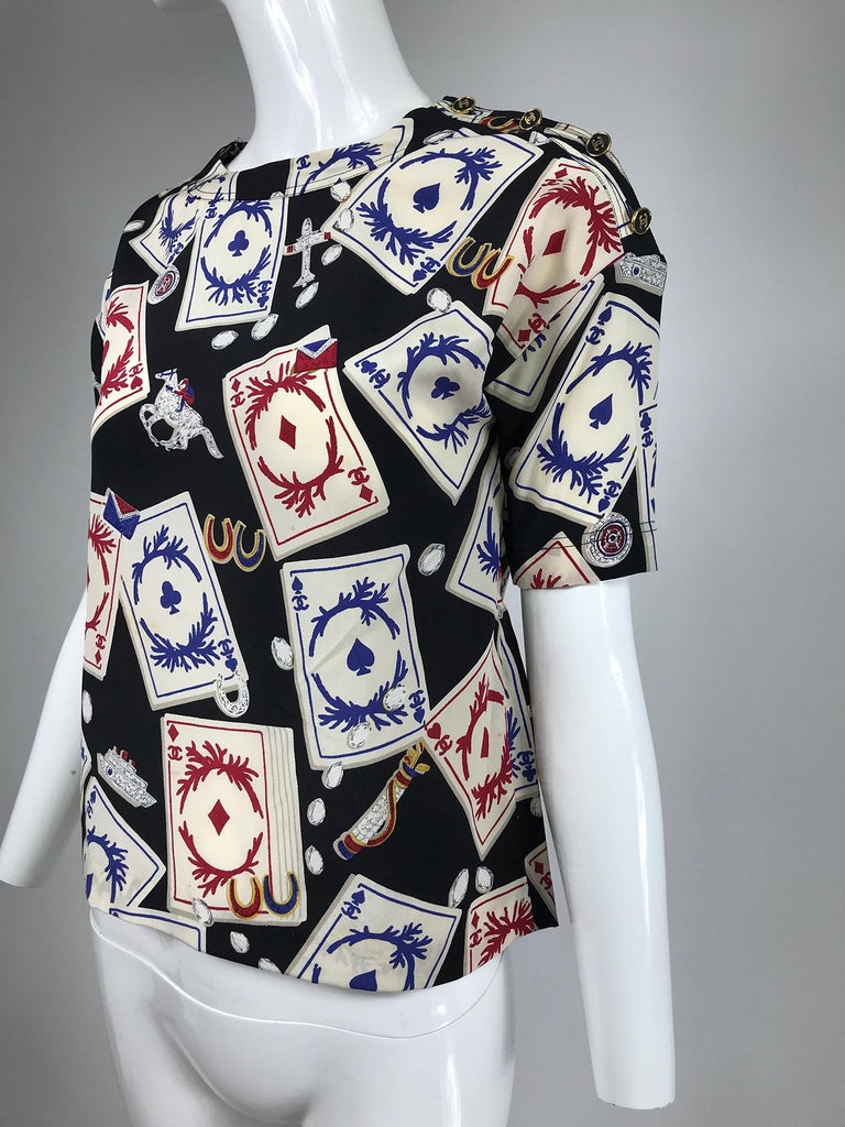 Chanel Rare Vintage Playing Cards Silk Blouse 1995 at 1stDibs