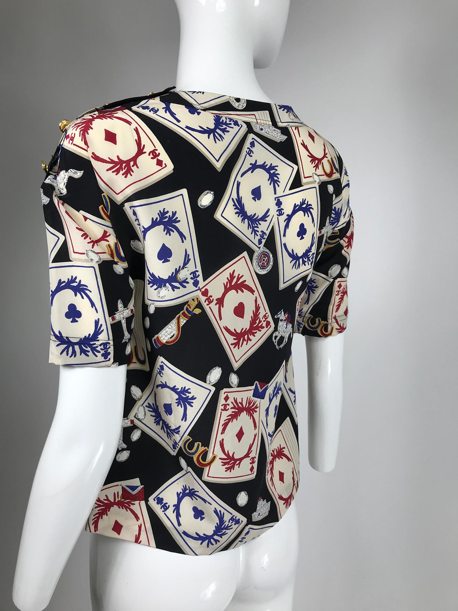 Women's Chanel Rare Vintage Playing Cards Silk Blouse 1995