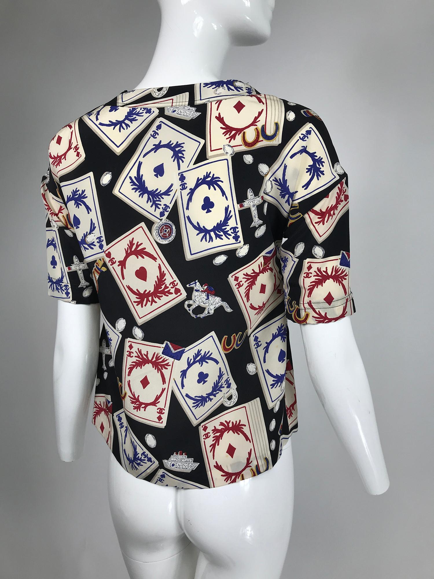 Chanel Rare Vintage Playing Cards Silk Blouse 1995 1