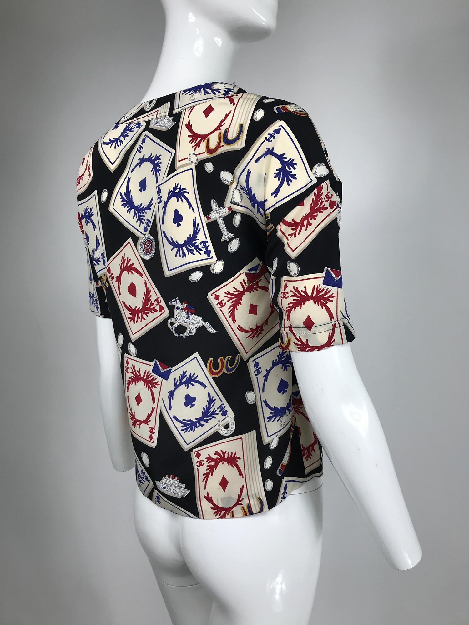Chanel Rare Vintage Playing Cards Silk Blouse 1995 2
