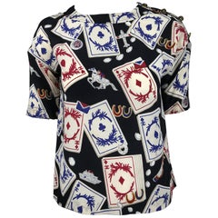 Chanel Rare Vintage Playing Cards Blouse en soie 1995