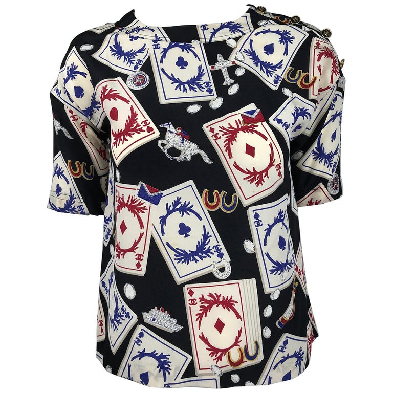 Chanel Rare Vintage Playing Cards Silk Blouse 1995 at 1stDibs