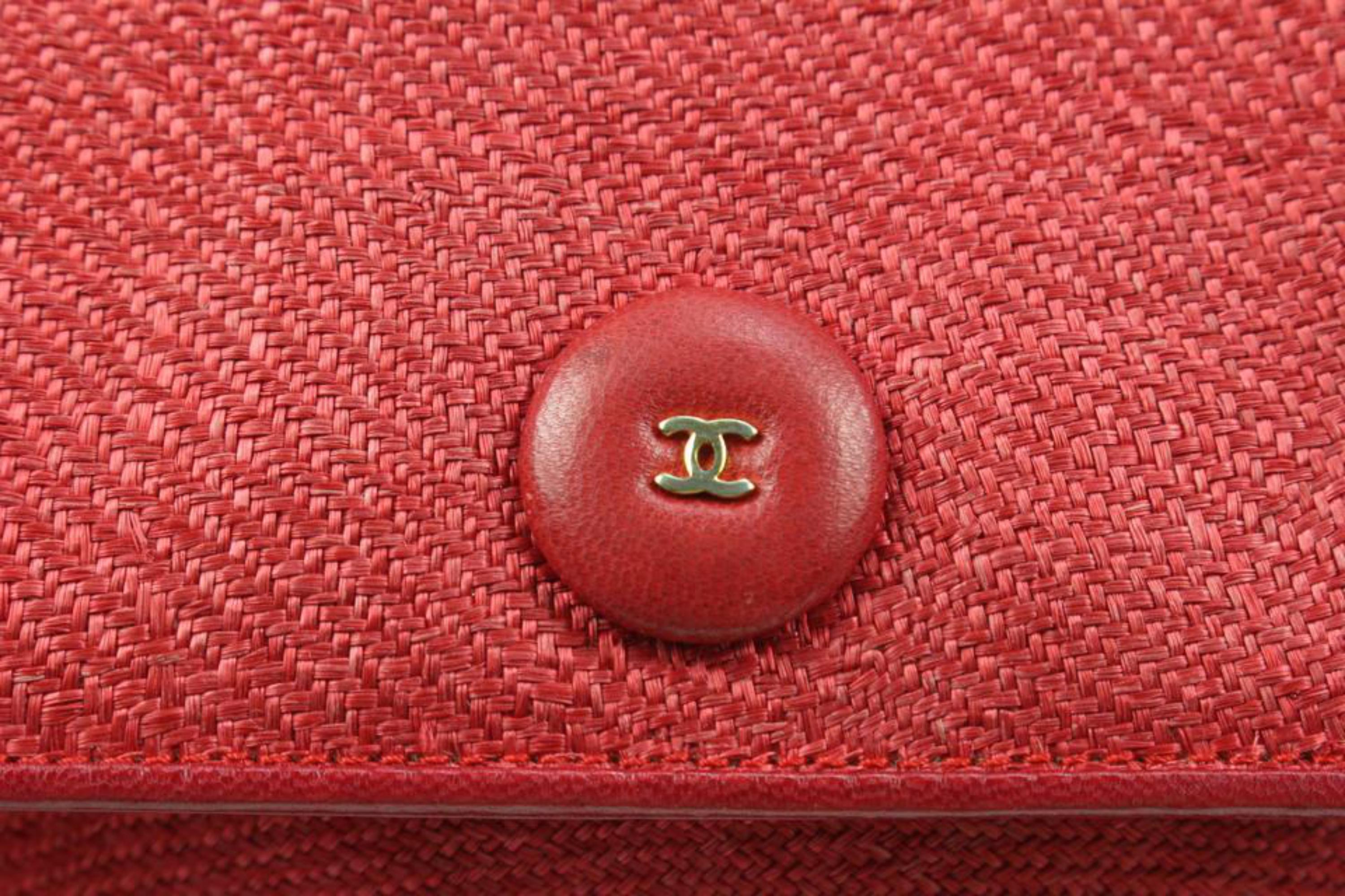 Chanel Rare Vintage Red CC Raffia Mini Flap Gold Chain 56c128s For Sale 2