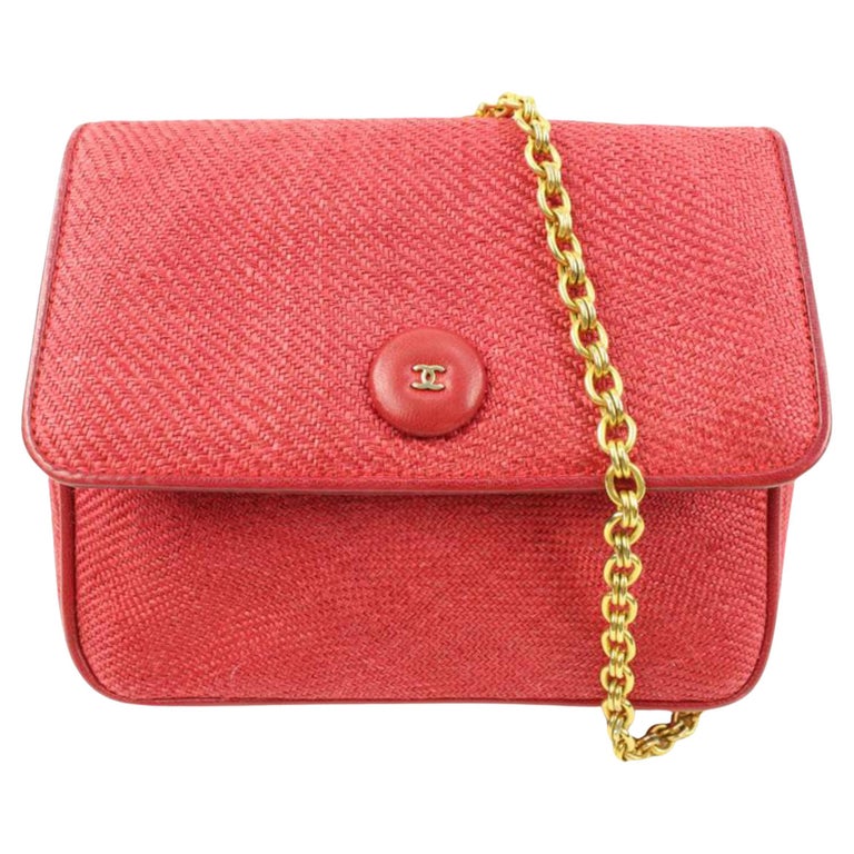Chanel Rare Vintage Red CC Raffia Mini Flap Gold Chain 56c128s For Sale at  1stDibs
