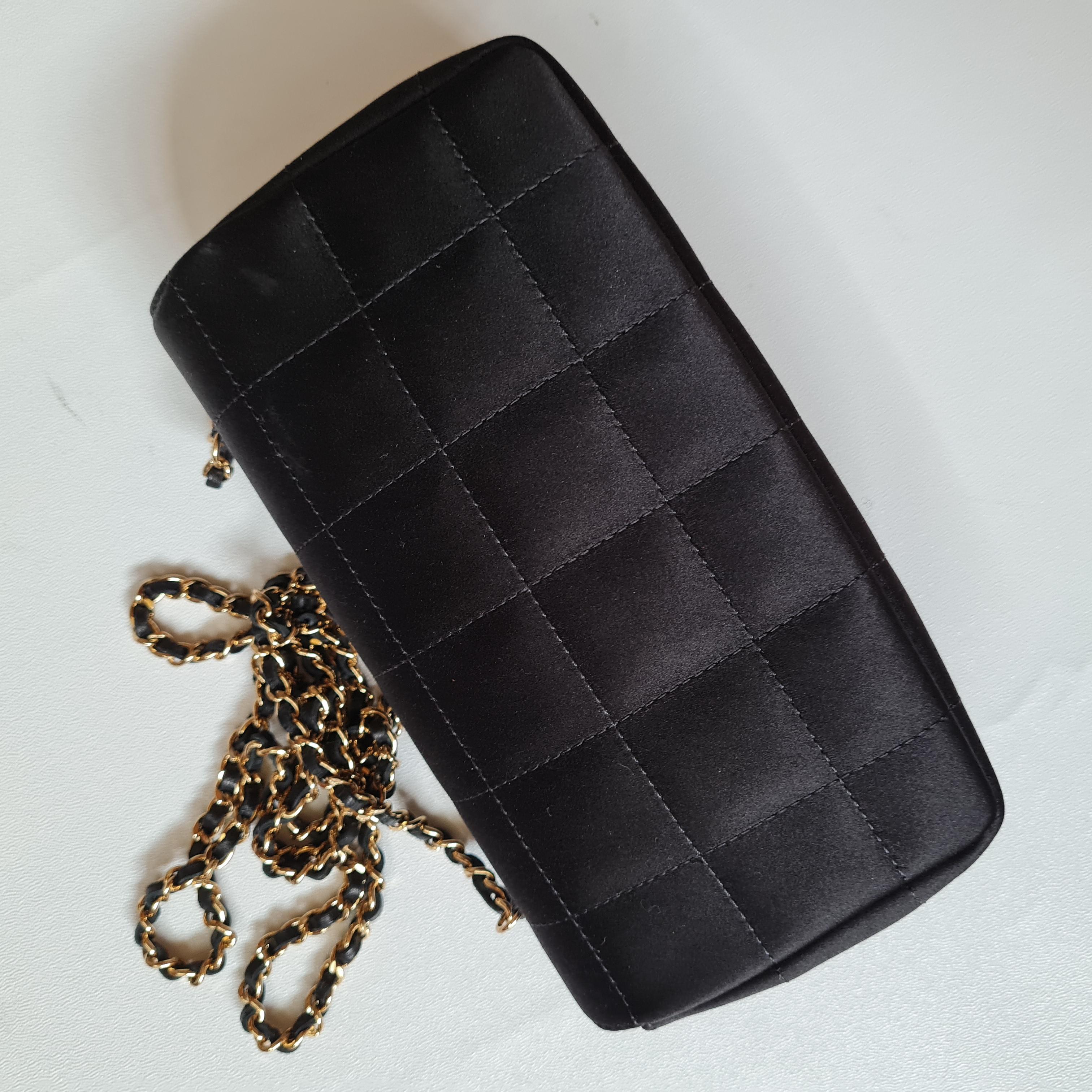 Black Chanel Vintage Satin Chocolate Bar Quilted Flap Bag