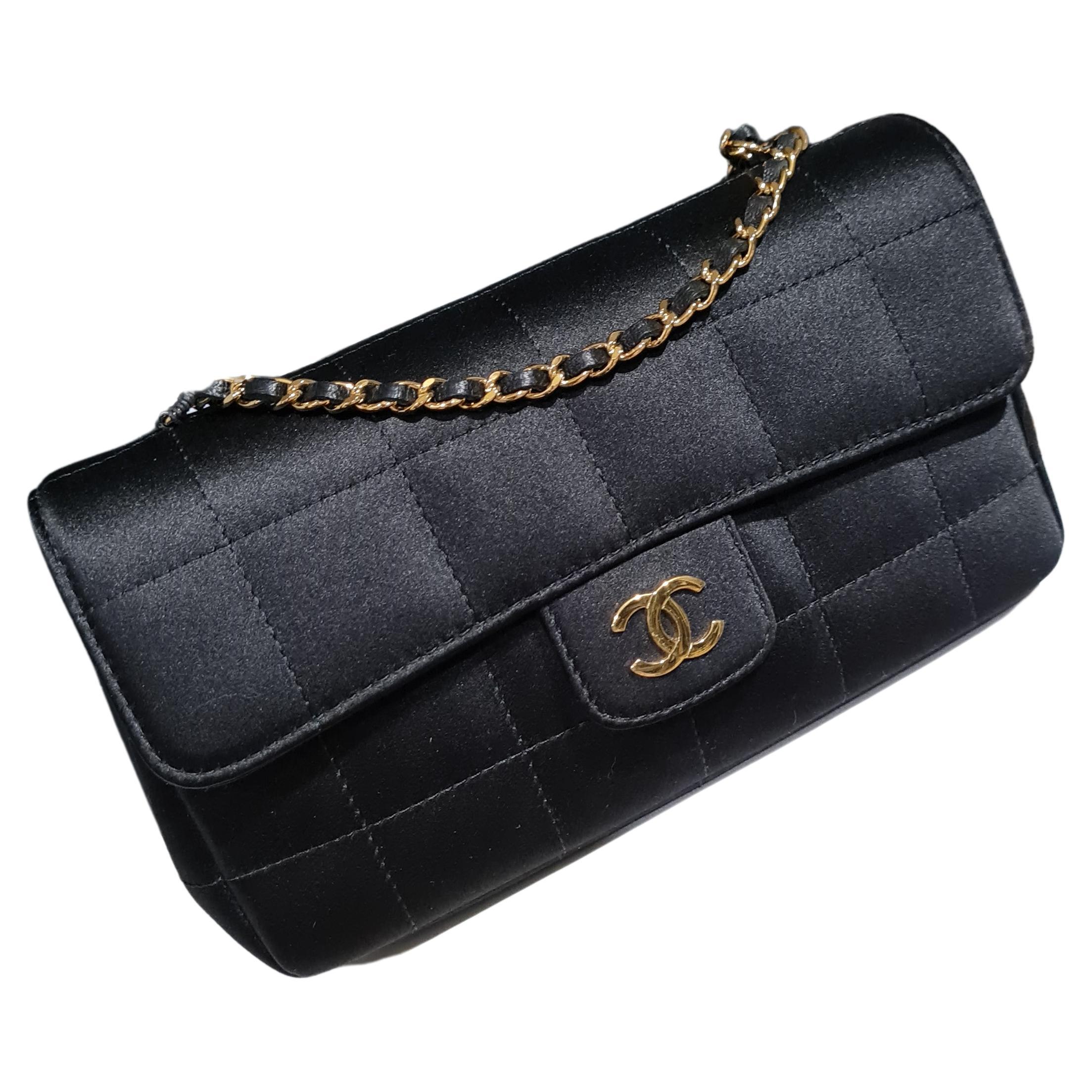 Chanel Vintage Satin Chocolate Bar Quilted Flap Bag at 1stDibs