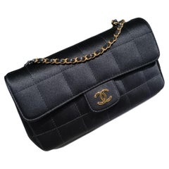 Chanel Vintage Satin Chocolate Bar Quilted Flap Bag