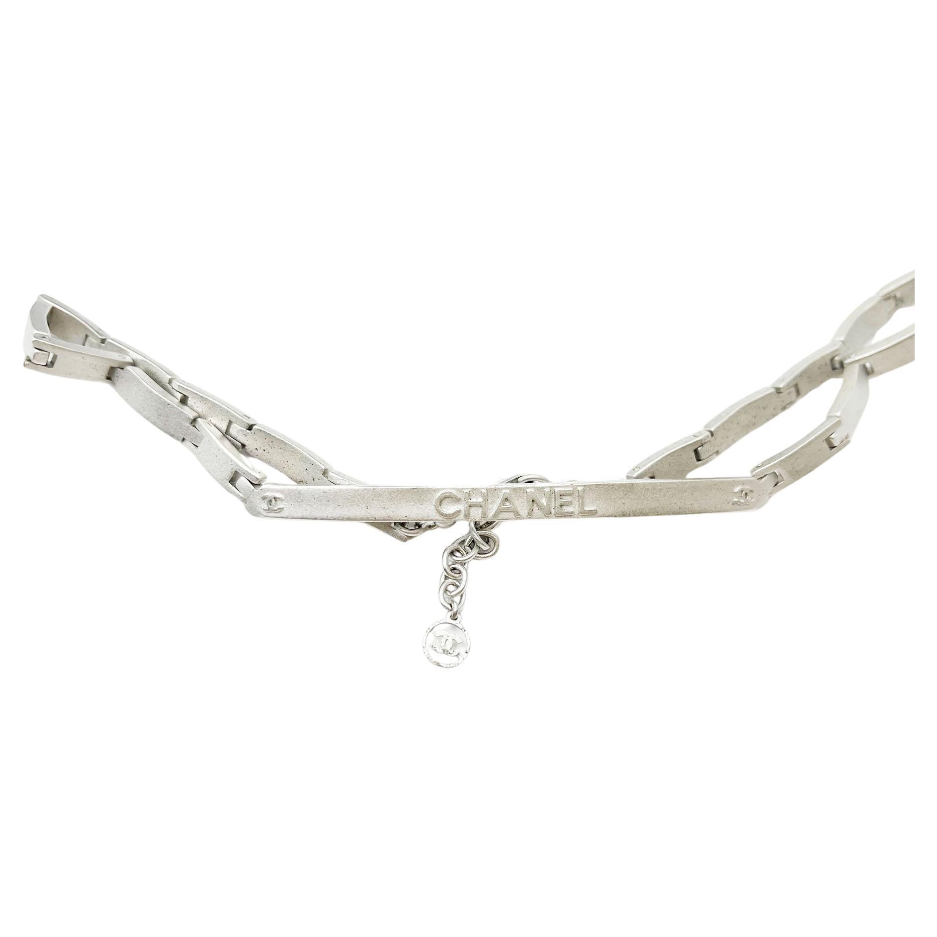 Chanel Rare Vintage Silver Bar Link Choker Necklace  For Sale