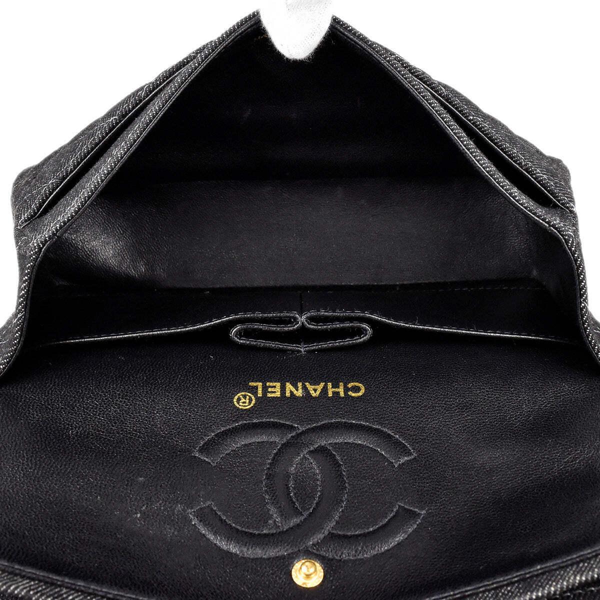 Chanel 1998 Rare Vintage Medium Denim Quilted Classic Flap Bag For Sale 2