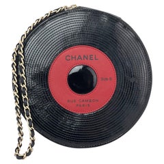 CHANEL Rare Vintage Vinyl Record Black Red Clutch Wristlet